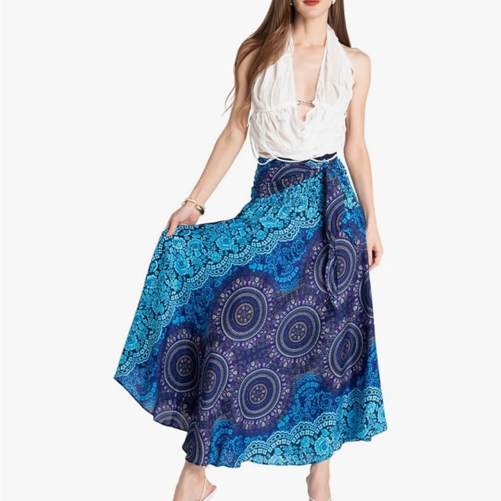 NEW! 🟦Blue & Purple🟪 Boho Print Maxi Skirt/Halter Dress - Size Large